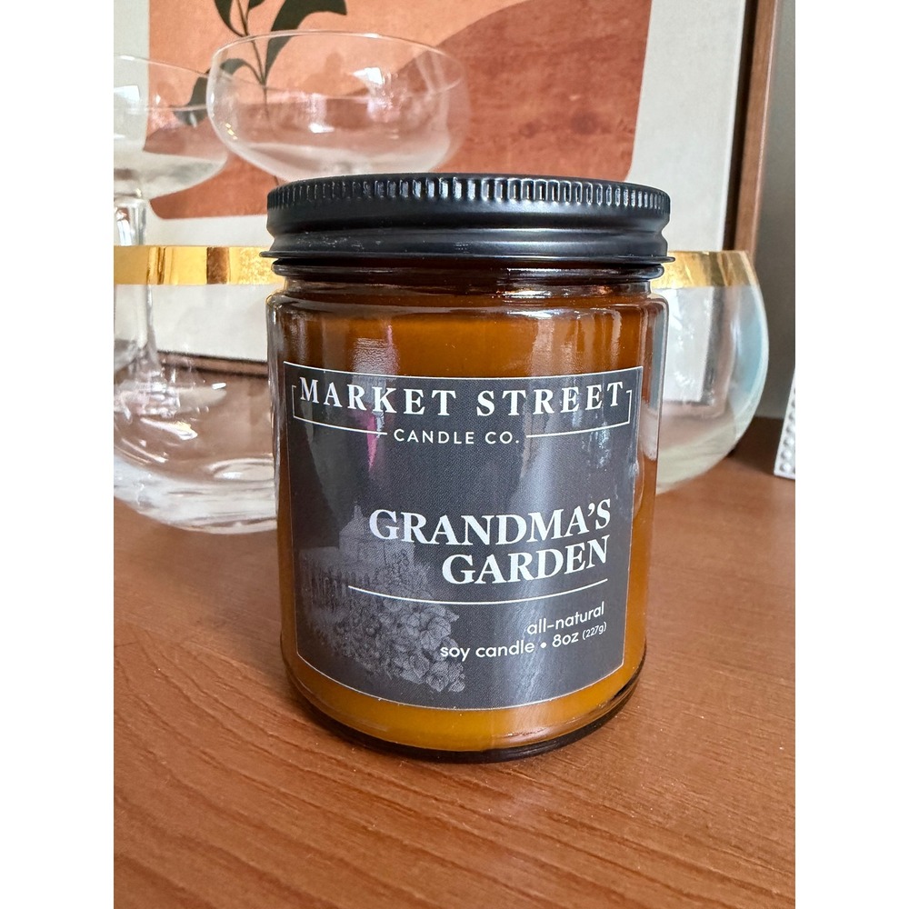 Market Street Candle Co Grandma's Garden 8oz Amber Soy Wax Candle Floral Scent